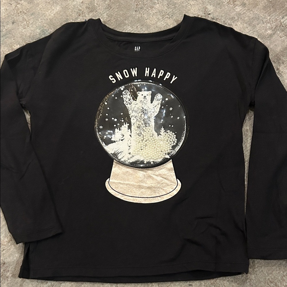 GAP Kids Black Snow Happy Long Sleeve Tee